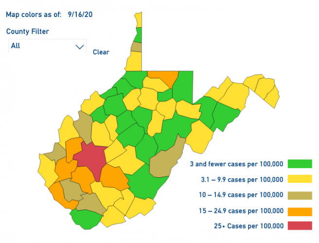 Ohio County remains 'gold;' Kanawha County only 'red' county in West Virginia